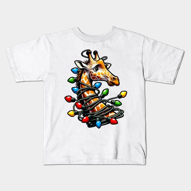 Christmas Giraffe Kids T-Shirt by OddHouse